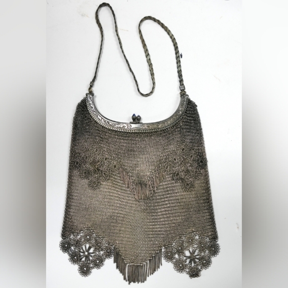Antique Sterling Flora Plated Kiss-Lock Flapper Edwardian Style Chandelier Purse - Picture 1 of 6